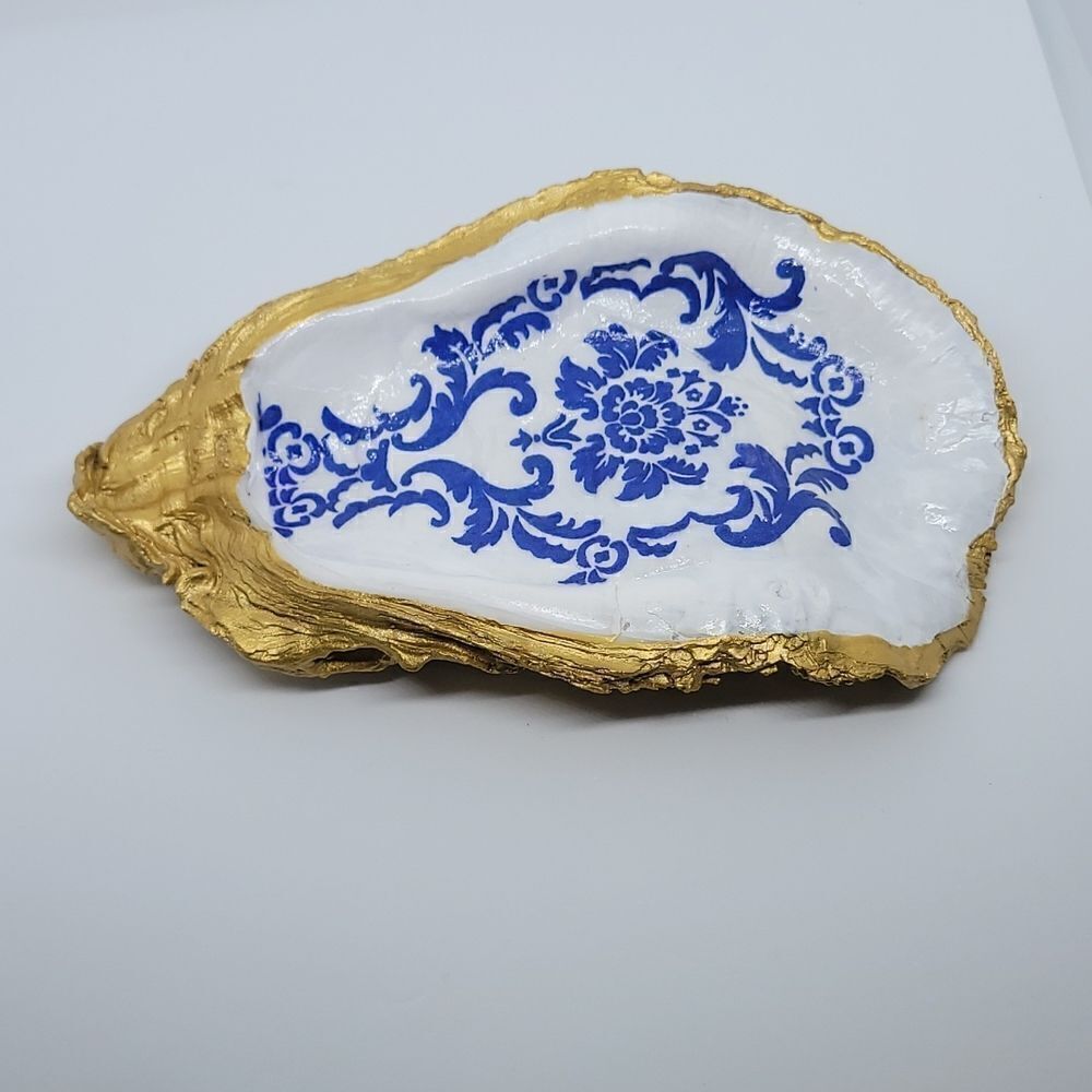 Large filigree Oyster shell ring holder/  trinket tray